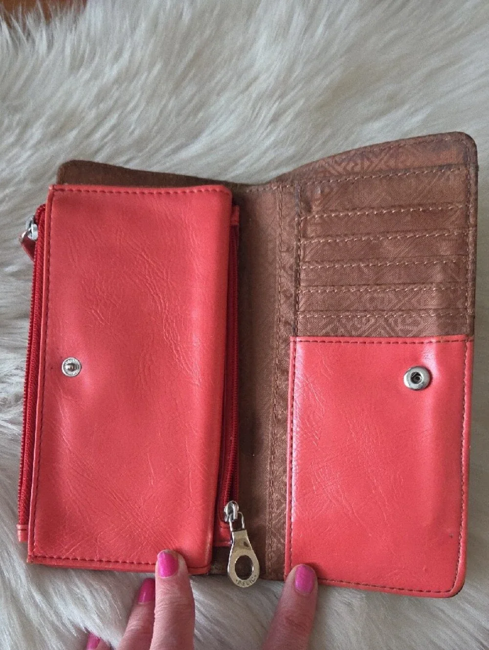 Relic Cognac Brown Zip-Around Wallet with Metal Logo